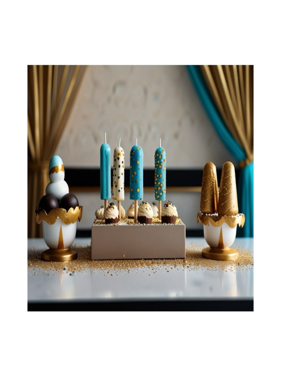 Teal and Gold Dessert digital Art Print by me . Ice creams  for spring